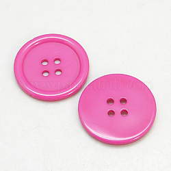 Resin Buttons, Dyed, Flat Round, Hot Pink, 25x3mm, Hole: 2mm, 98pcs/bag