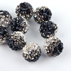 Die zweifarbige handgemachte Polymer-Disco-Kugel-Perlen, mit Glas Strass, Jet, 9~10 mm, Bohrung: 2 mm