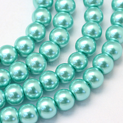 Chapelets de perles rondes en verre peint, turquoise, 8~9mm, Trou: 1mm, Environ 105 pcs/chapelet, 31.4 pouce