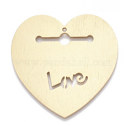 Gros pendentifs en aluminium, laser coupé gros pendentifs, coeur avec amour, pour la Saint Valentin, or, 50x50x1mm, Trou: 2mm