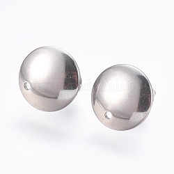 Accessoires de puces d'oreilles en 304 acier inoxydable, plat rond, couleur inoxydable, 12mm, 13x2mm, pin: 0.8 mm