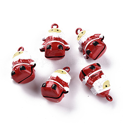 Ciondoli a campana in ottone verniciato a forno natalizio, babbo natale, rosso, 23.5x17.5x13.5mm, Foro: 2 mm