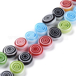 Handmade Lampwork Beads Strands, Flat Round with Swirl, Colorful, 8x3.5mm, Hole: 1mm, about 50pcs/Strand, 14.57''(37cm)