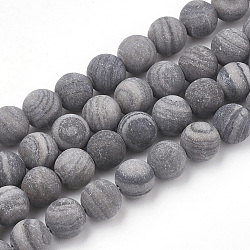 Fili di perline in pietra naturale di pizzo nero, smerigliato, tondo, 8~8.5mm, Foro: 1 mm, circa 47pcs/filo, 15.5 pollice