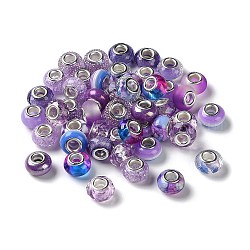 Perles européennes en alliage, avec noyau en laiton plaqué platine, rondelle, moyen orchidée, 13.5x9mm, Trou: 5mm