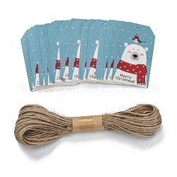Carte di visualizzazione del cavo di carta kraft a tema natalizio rettangolare, con 10 m di corda di canapa in bundle, modello dell'orso, 7x4x0.03cm, Foro: 5 mm, 50 pz; corda: 10 m di lunghezza, 2mm di diametro