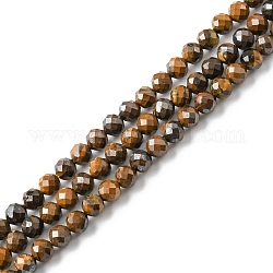 Natürlichen Tigerauge Perlen Stränge, facettiert rund, 4 mm, Bohrung: 0.2 mm, ca. 96~102 Stk. / Strang, 15.35''~15.55'' (39~39.5 cm)