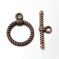 Chiusure toggle anello in lega stile tibetano, rame rosso, Anello: 22x17x2 mm, Foro: 2.5 mm, bar: 26x8x3 mm, Foro: 2.5 mm