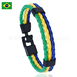 Pulsera de cordón de triple línea de cuero de imitación color bandera con cierre de aleación, joyas temáticas de brasil para hombres y mujeres, verde lima, 8-1/4 pulgada (21 cm)