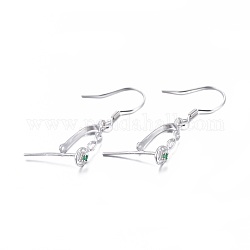 925 Sterling Silver Earring Findings, with Micro Pave Cubic Zirconia, Bar Links and Ice Pick Pinch Bail, Flower, Platinum, 29.5mm, Pin: 0.7mm and 0.8mm