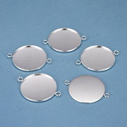 201 Stainless Steel Cabochon Connector Settings, Plain Edge Bezel Cups, Flat Round, Silver, Tray: 30mm, 42x32x2mm, Hole: 3mm