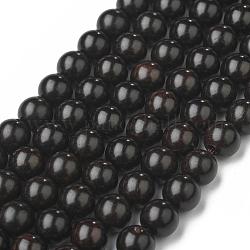 Brins de perles en bois d'ébène naturel, ronde, 8~8.5mm, Trou: 2mm, Environ 50 pcs/chapelet, 15.1 pouce (38.5 cm)