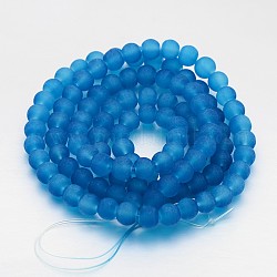 Frosted Glass Bead Strands, Round, Dodger Blue, 6mm, Hole: 2mm, about 140pcs/strands, 31inch