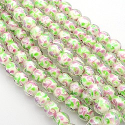 Pearlized Handmade Inner Flower Lampwork Round Beads Strands, White, 14mm, Hole: 1mm, about 15pcs/strand, 7.87inch