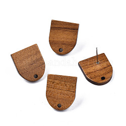 Fornituras de aretes de madera de nogal, con agujero y 304 pasador de acero inoxidable, medio ovalada, Perú, 17x14.5mm, agujero: 1.8 mm, pin: 0.7 mm