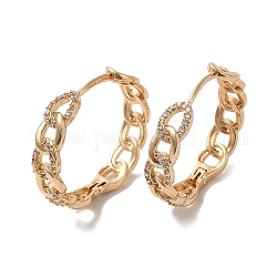 Brass Micro Pave Cubic Zirconia Hoop Earrings, Curb Chains Shape, Light Gold, 24.5x25x5.5mm