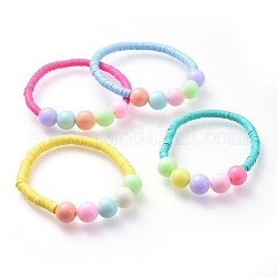 Bracciali elasticizzati per bambini, con perle di heishi in argilla polimerica e sfere di sfere acriliche a bolle di gomma robuste e robuste, colore misto, 1-3/4 pollice (4.5 cm)
