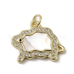 Brass Micro Pave Cubic Zirconia Pendants, with Shell, Real 18K Gold Plated, 16.5x20x3.5mm, Hole: 3.4mm