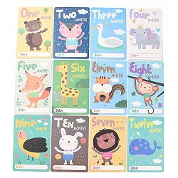 Papel 1~12 mes número temas de animales bebé juegos de tarjetas de hitos, para manta de mes o accesorios de fotografía, Rectángulo, color mezclado, 153x102x0.4mm, 12 PC / sistema