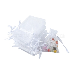 Bolsas de organza bolsas de almacenamiento de joyas, Bolsas de regalo con cordón de malla para fiesta de boda, blanco, 7x5 cm