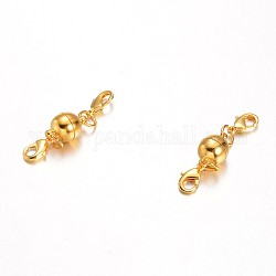 Eco-Friendly Round Brass Magnetic Clasps Converter, with Lobster Claw Clasps, Lead Free & Nickel Free, Golden, 14x8mm