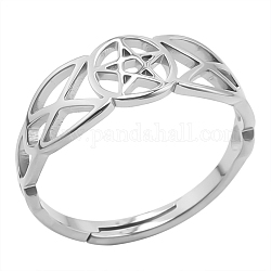 Étoile réglable en acier inoxydable avec anneau de noeud marin pour femme, couleur inoxydable, diamètre intérieur: 17 mm
