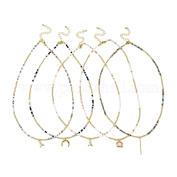 Colliers avec pendentifs, avec des perles en laiton, perles de verre et 304 fermoir à pince de homard en acier inoxydable, formes mixtes, or, couleur mixte, 17.91 pouce (45.5 cm)