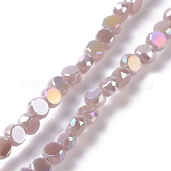 Chapelets de perles en verre électroplaqué, de couleur plaquée ab , facette, plat rond, brun rosé, 4.5x3mm, Trou: 1mm, Environ 145~150 pcs/chapelet, 22.83'' (58 cm)