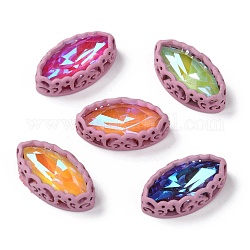Sew on Rhinestone, Mocha Fluorescent Style,  Glass Rhinestone, with Brass Findings, Garments Accessories, Horse Eye, Mixed Color, Plum, 17.5x9.5x5.5mm, Hole: 0.8mm