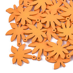 Anhänger aus bemaltem Pappelholz, Blatt, orange, 32x30x3 mm, Bohrung: 1.5 mm