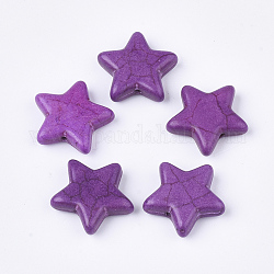 Perles de turquoise synthétique, teinte, étoiles du nord, violet foncé, 19~19.5x20~21x5.5~6mm, Trou: 1.4mm