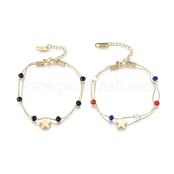 Bracelets à multi-rangs en 304 acier inoxydable, avec des perles de verre à facettes, Coreana chaînes et les fermoirs pince de homard, étoiles du nord, couleur mixte, 6-3/8 pouce (16.2 cm)