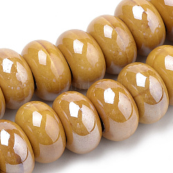 Manuell Porzellan Perlen, perlig, Rondell, dunkel Goldrute, 15~16x9~10 mm, Bohrung: 5~6 mm