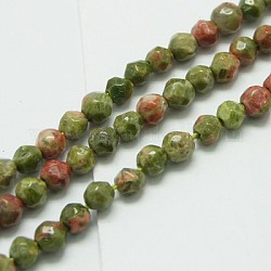 Natural Unakite Beads Strands, Faceted, Round, 3mm, Hole: 1mm