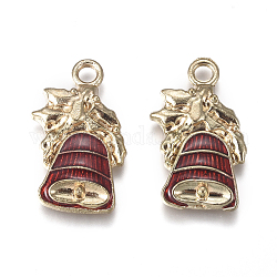 Plateados de oro colgantes de la aleación, con esmalte, campana, para la Navidad, rojo, 20x12.5x2.5mm, agujero: 2 mm