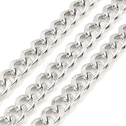 Cadenas de corte de diamante de aluminio de oxidación, cadenas de eslabones cubanos, sin soldar, con carrete, Platino, 11.5x8x2mm, aproximadamente 98.43 pie (30 m) / rollo