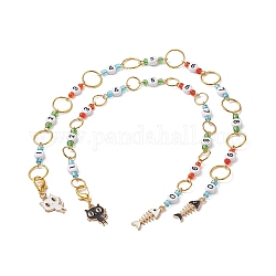 Numero acrilico perline controcatene fila maglia, con perle di vetro e pendenti in lega smaltata, gatto e lisca di pesce, colore misto, 36.5cm, 2 pc / set