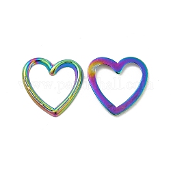 Ion Plating(IP) 304 Stainless Steel Linking Ring, Textured, Heart, Rainbow Color, 15.5x15.5x1.5mm, Inner Diameter: 12.5x12mm