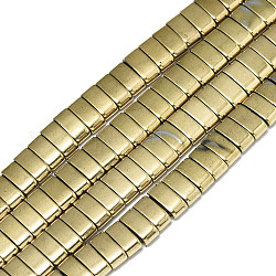 Electroplate Non-magnetic Synthetic Hematite Multi-Strand Links, 2 Hole, for Tile Elastic Bracelets Making, Rectangle, Real 18K Gold Plated, 5x2x2.5mm, Hole: 0.9mm, about 160~166pcs/strand, 15.75 inch(40cm)