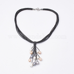 Halsketten für Süßwasserperlenanhänger, mit gewachster Schnur und magnetischen Verschlüssen, Schwarz, 17.71 Zoll (45 cm)