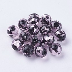 Perles vernissées de feuille en argent manuelles, ronde, perle rose, 9.5~10mm, Trou: 1.5~2mm