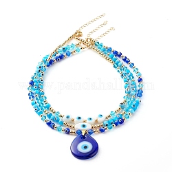 Set di collane di perline, con perline a lume di malocchio e perline di vetro, catena e perline in ottone, 304 scoperte in acciaio inox, blu, 39~41cm