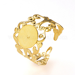 Anillos de latón ajustables, fornituras de base anillo de filigrana, dorado, Bandeja: 8 mm, 19mm