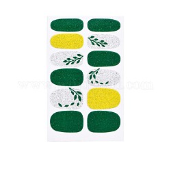 Avocados & Erdbeeren & Blumen Full Cover Nail Art Sticker, Glitzerpulver Aufkleber, selbstklebend, für Nagelspitzen Dekorationen, grün, 25.5x10~16.5 mm, 12pcs / Blatt