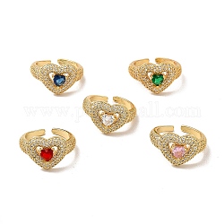 Открытое кольцо-манжета в форме сердца из кубического циркония, настоящие 18-каратные позолоченные латунные украшения для женщин, без кадмия и без свинца, разноцветные, внутренний диаметр: 17 мм