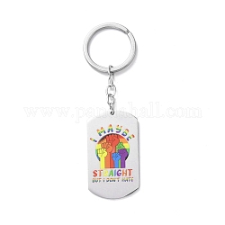 Pride Rainbow 201 Schlüsselanhänger aus Edelstahl, mit Schlüsselring, Rechteck, Regenbogenmuster, 10.4 cm