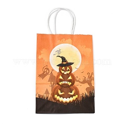 Sacs cadeaux en papier kraft thème halloween, sacs à provisions, rectangle, colorées, motif de citrouille, produit fini: 21x14.9x7.9cm