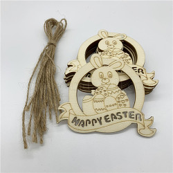 Holzausschnitte Ornamente, mit Juteschnur, Ostern hängende Dekorationen, für Partygeschenk Dekoration, Kaninchen & Ei mit Wort glücklich Ostern, rauchig, 79x87.5x2.5 mm
