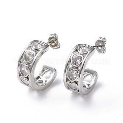 Clous d'oreilles cœur en zircone cubique transparente, bijoux en laiton de placage de rack pour les femmes, sans cadmium et sans plomb, platine, 18x14.5x7mm, pin: 0.8 mm