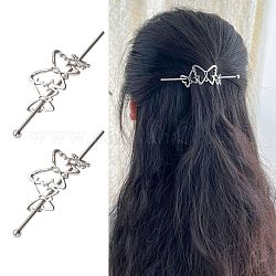 Alloy Hair Sticks, Hollow Hair Ponytail Holder, for DIY Japanese Style Hair Stick Accessories, Butterfly, Platinum, 54x26x2mm
